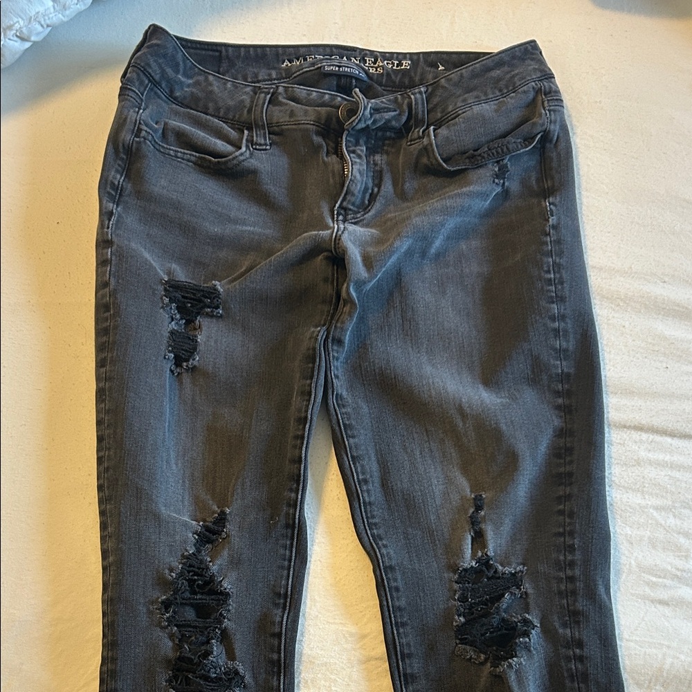 American Eagle Outfitters Women's Charcoal Distressed Skinny Jeans